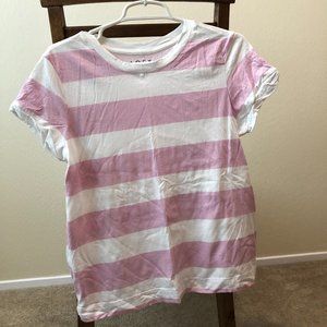 LOFT Pink and White Striped T-Shirt - Medium (M)